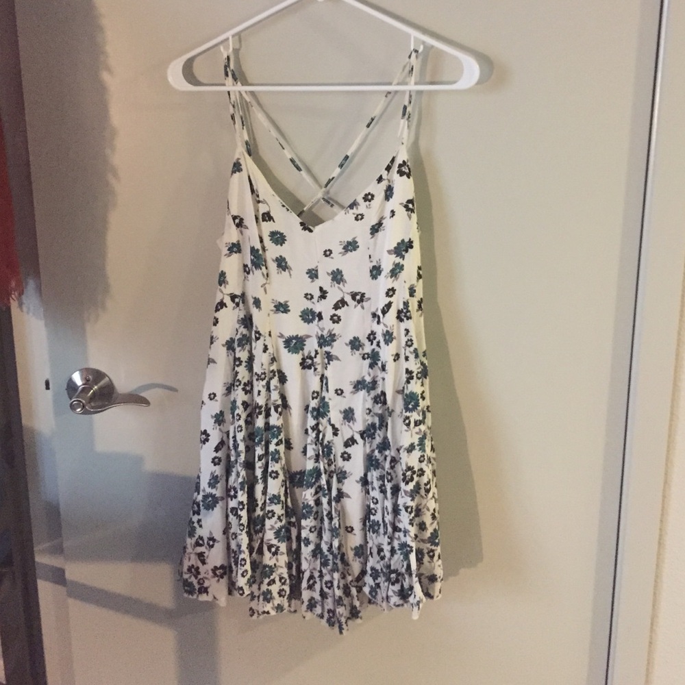 Free People White Floral Spaghetti Strap Sundress